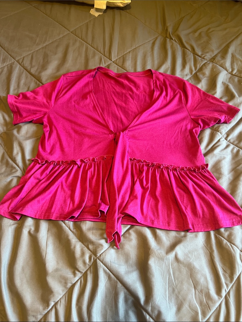 Women’s Fuchsia Tie-Front Peplum Top